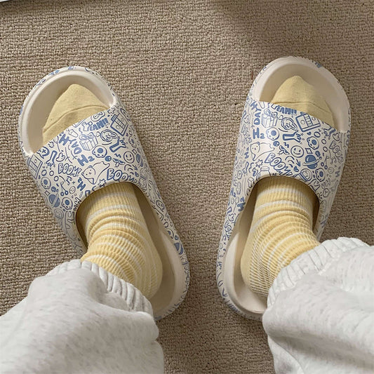 Women's Creative Anti-Slip Thick Sole Graffiti Slippers