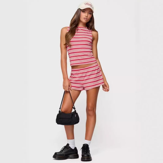 Spring Summer New Striped Vest And Shorts Set