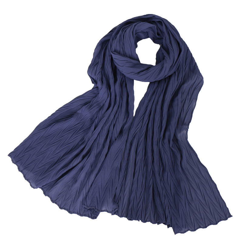Fashion leaf crumpled solid color female headscarf