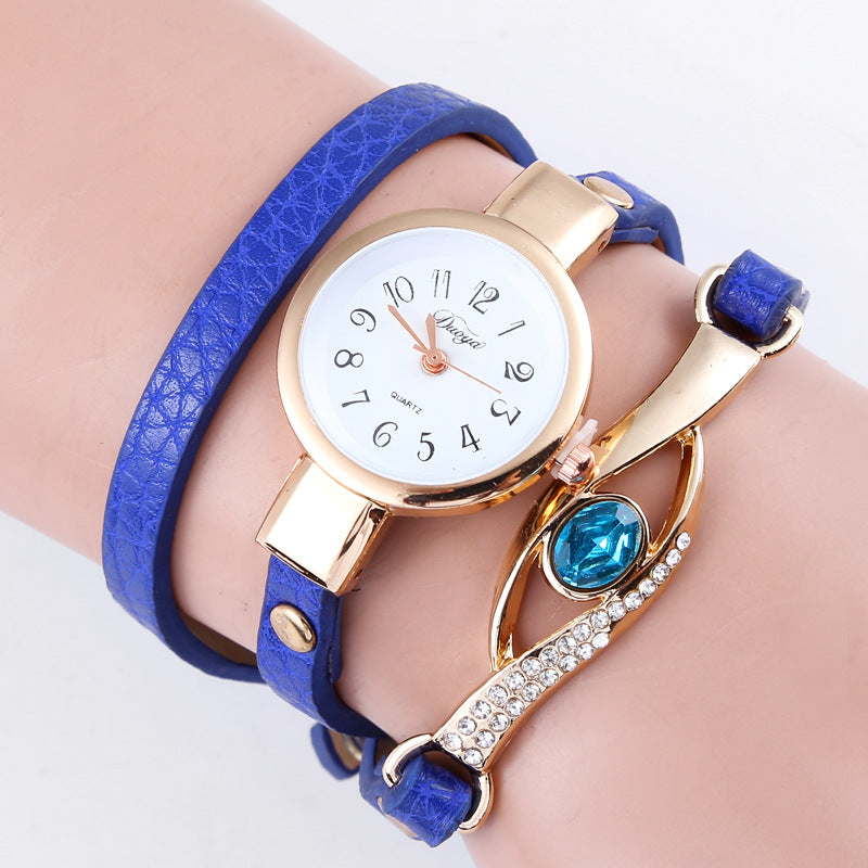 Blue crystal long bracelet watch quartz watch