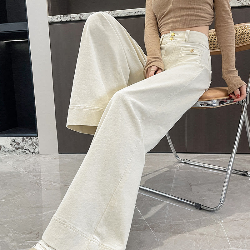 Women's High Waist Jeans Loose Drooping Casual Mopping Beige Trousers