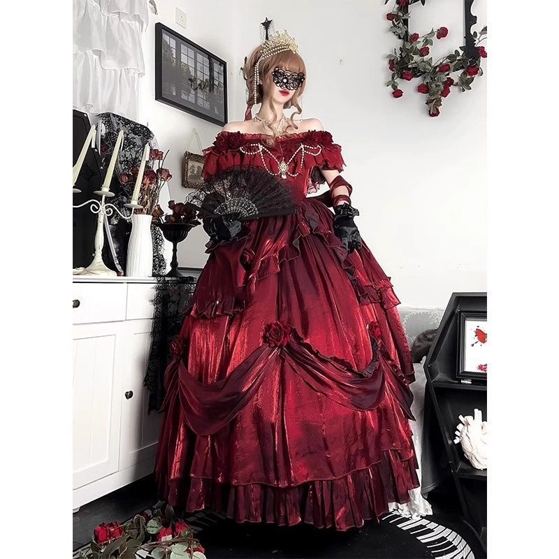Christmas Battle Robe Pigeon Blood Red Flower Wedding Lolita Dress
