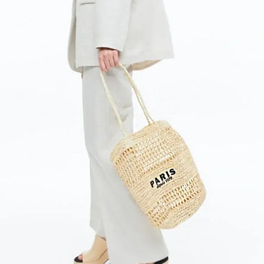 Embroidered Letters Hollow Out Straw Handbag