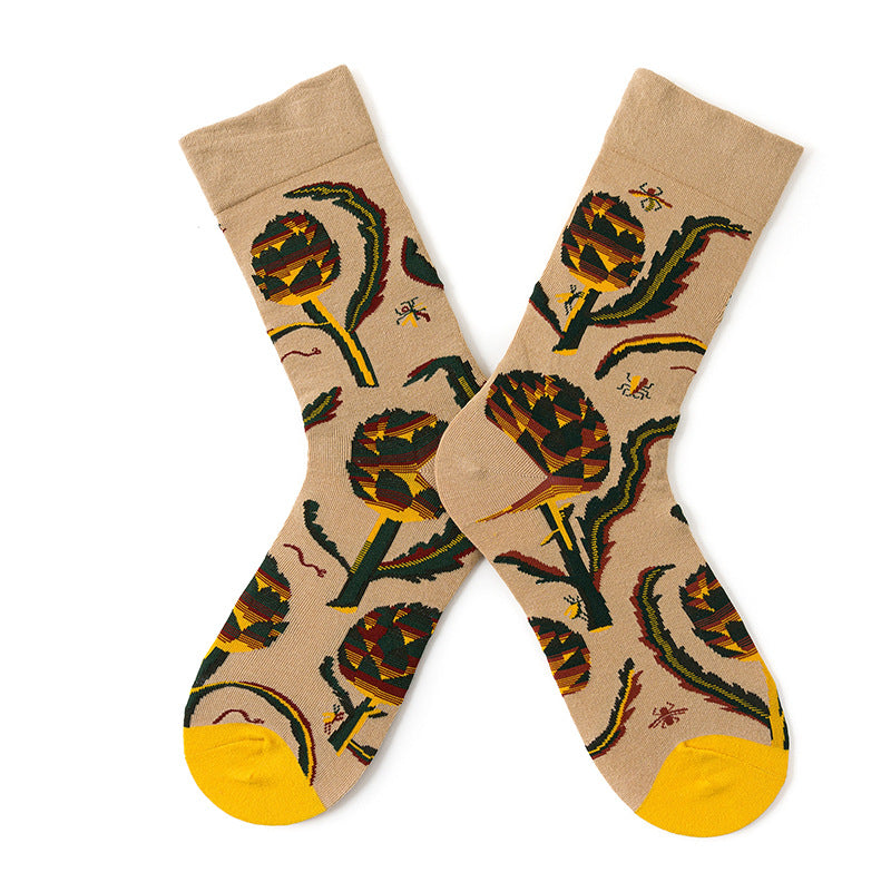 French Illustration Design Abstract Oil Painting Cotton Socks