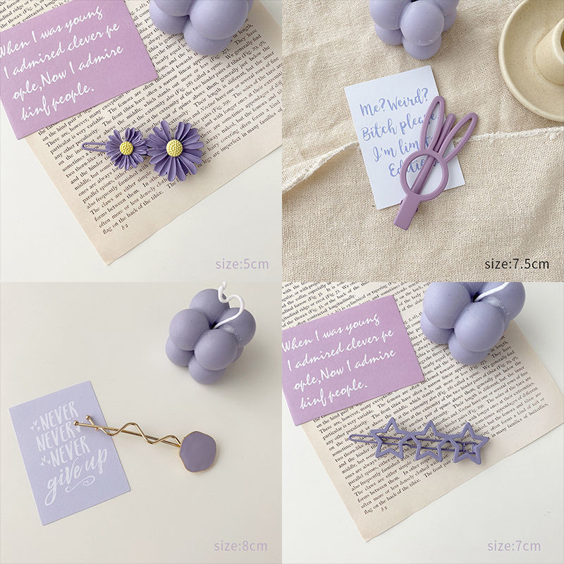 New Purple Girl Heart Pure Color Side Clip Flower Hairpin