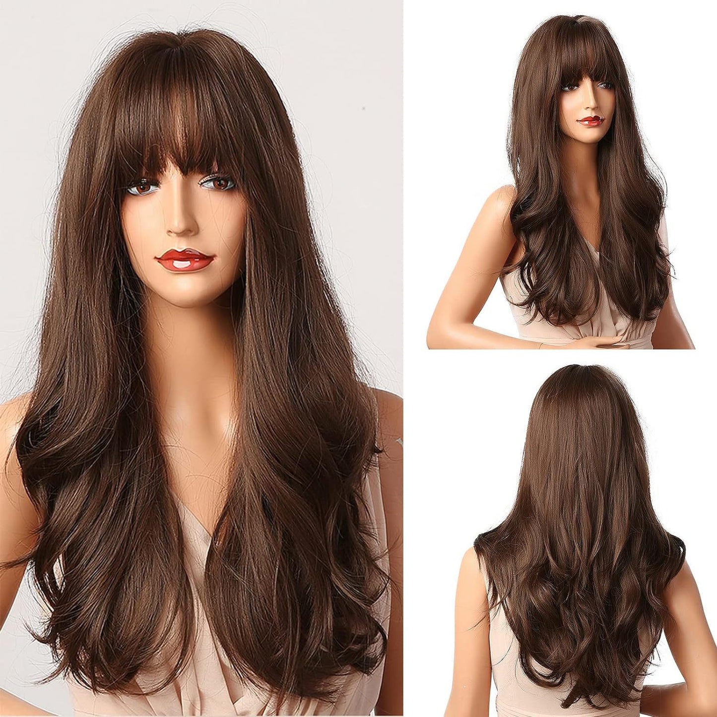 Women's Brown Bangs Long Curly Hair