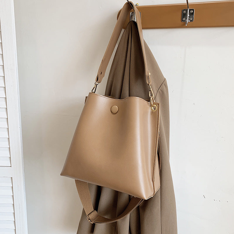 Texture Single Shoulder Bucket Bag Female Literary Versatile
