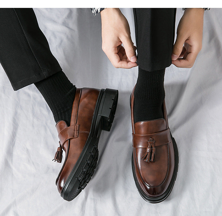 Brogue Business Casual Lædersko til Mænd Komfortable Åndbare Tassel Slip-on Loafers til Mænd