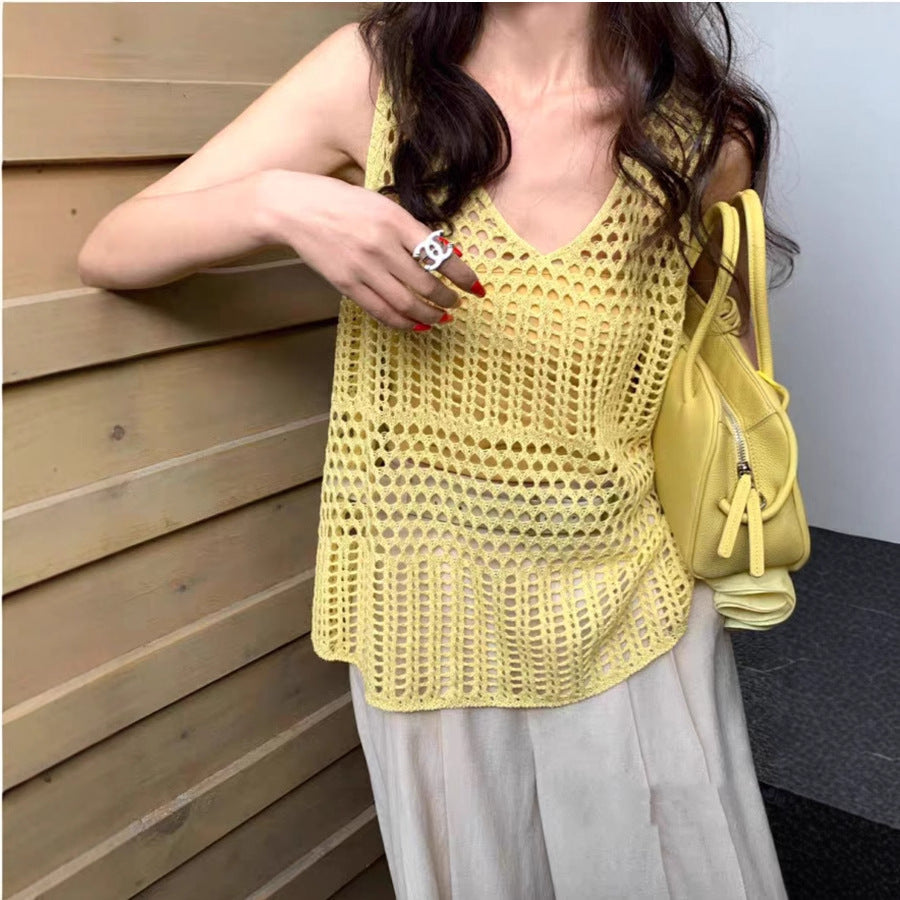 Korean Style Sense Of Design Hollow Loose Pure Desire Style Slimming Knitted Vest