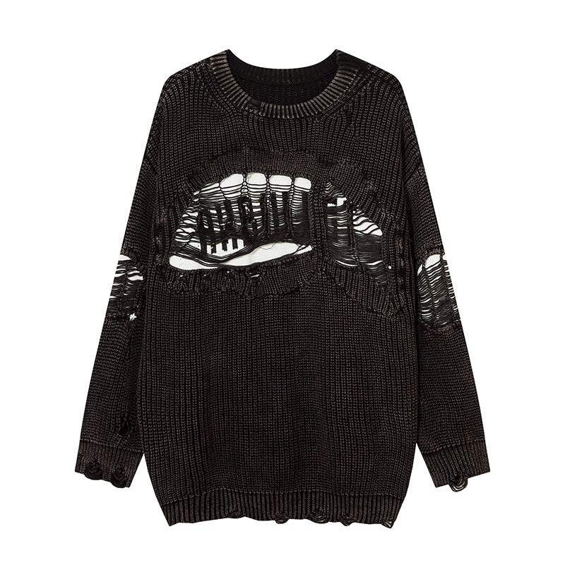 Idle Style Ripped Washed Distressed Pullover Sweater