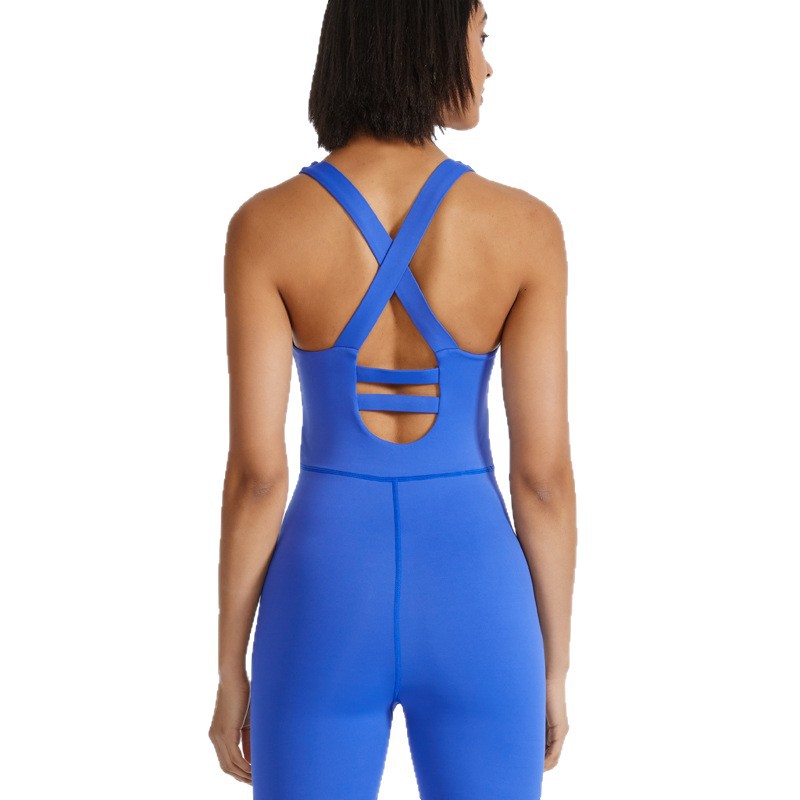 Womens Crew-neck Camisole Bodysuit With Tight-fitting Pants High-stretch Figure-hugging Yoga Wear