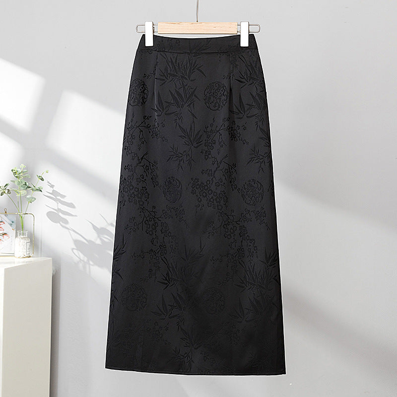New Chinese-style Traditional Frog-button Retro Jacquard High-waisted Slimming Skirt
