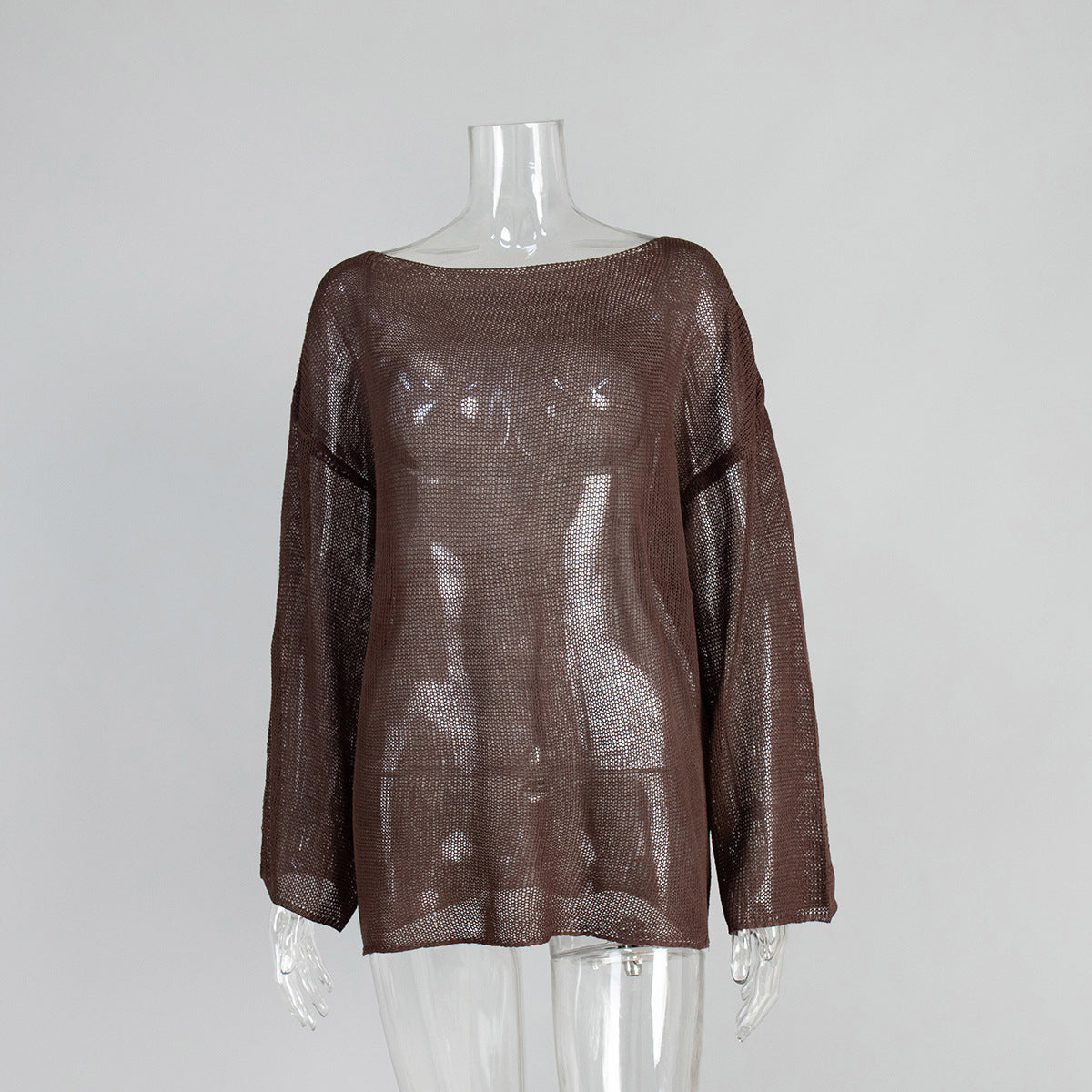 Women's Simple Solid Color Knitted Hollow-out Long-sleeved Sweater
