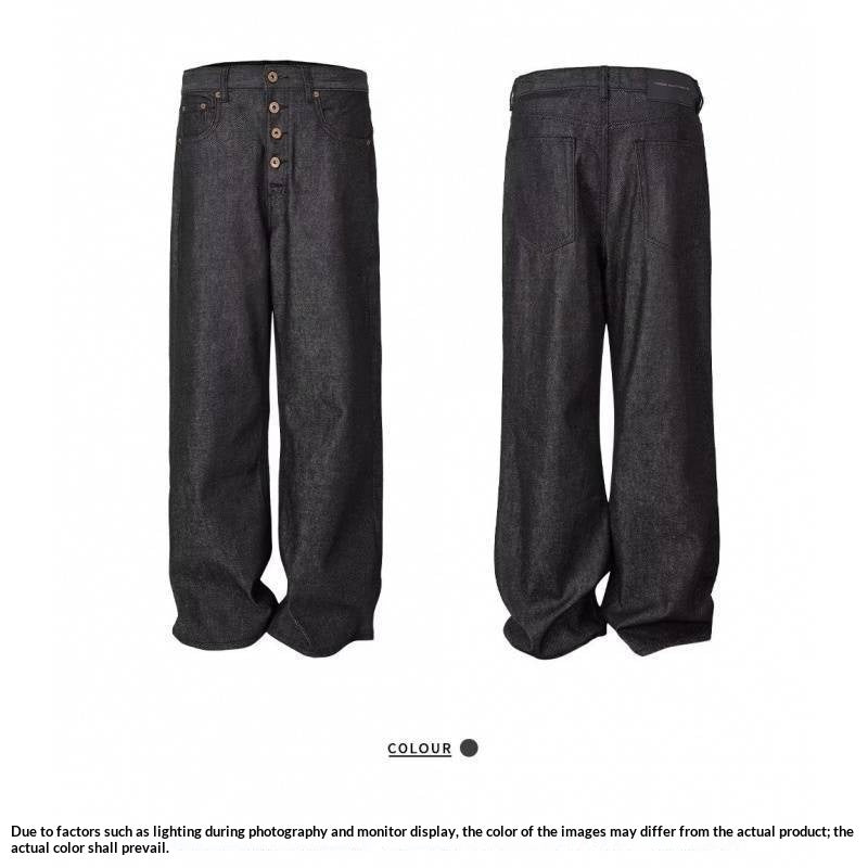 American-style Button-fly Black Raw Denim Bootcut Jeans