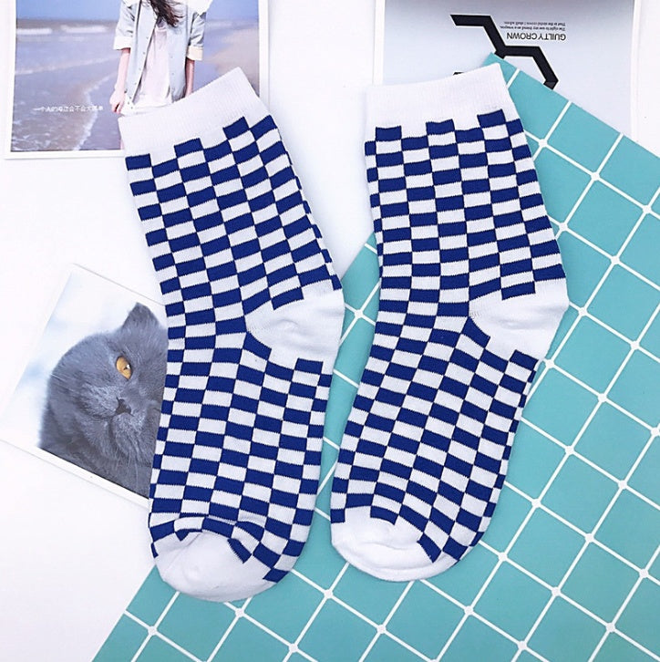 European and American street trend high socks female men's plaid students wild long socks