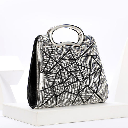 Irregular Stripes Rhinestone Glitter PU Leather Handbag