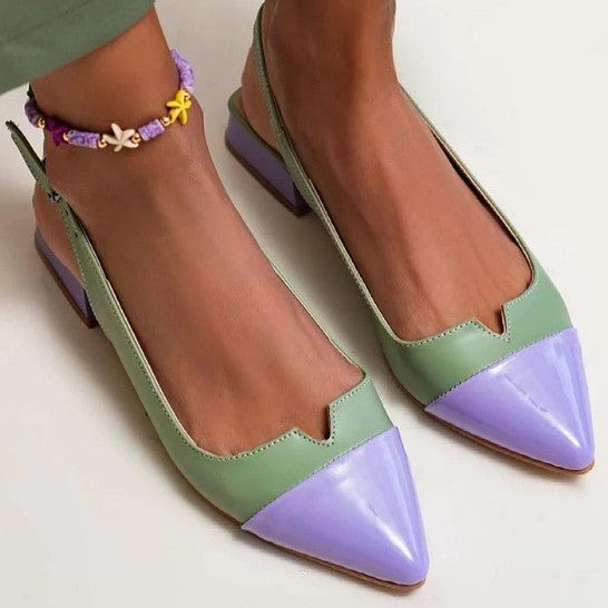 Spring Summer New Women's Shoes Pointed Flat Bottom Pumps Color Matching Low Heel Shoes