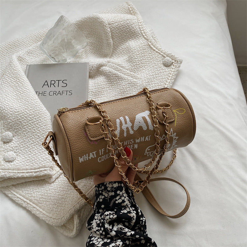 Small Handbags Women's Bag Cylinder Graffiti Shoulder