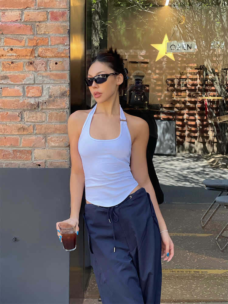 White Halter T-shirt Women's Backless Stretch Vest
