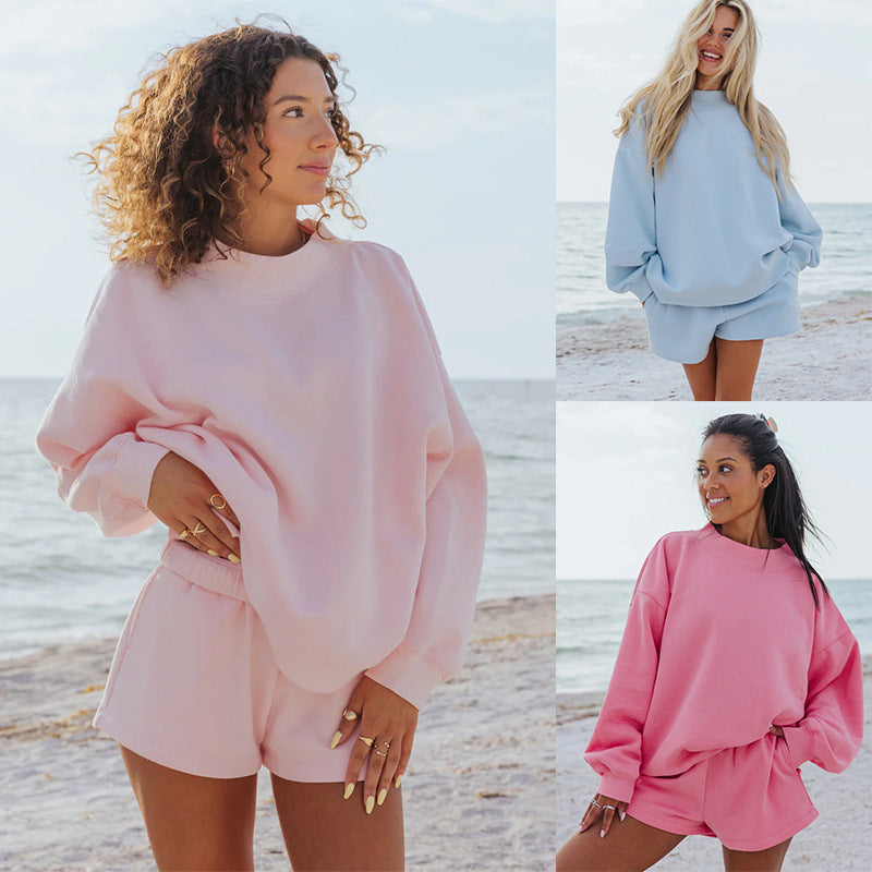 Crew-neck Sweatshirt And Casual Short Pants Set