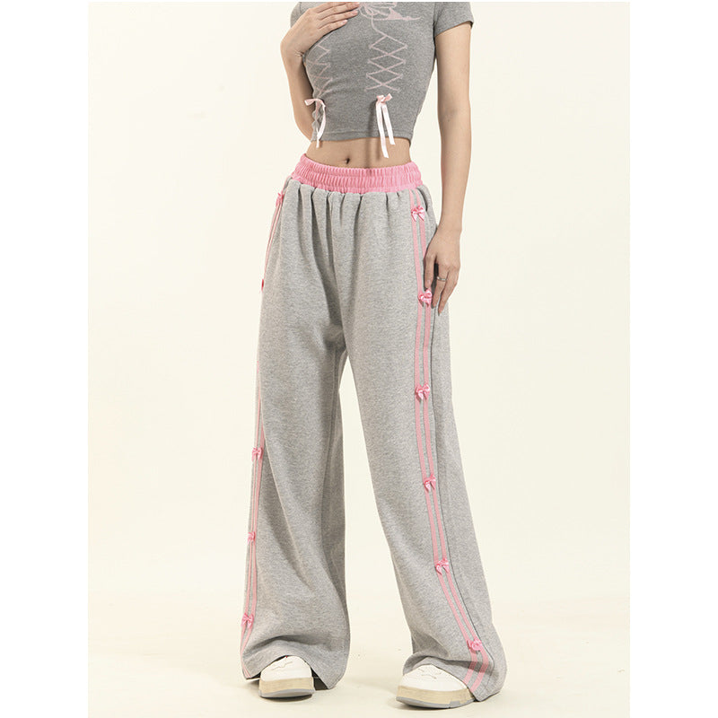 Women's American-style Retro Striped Bow Casual Trousers