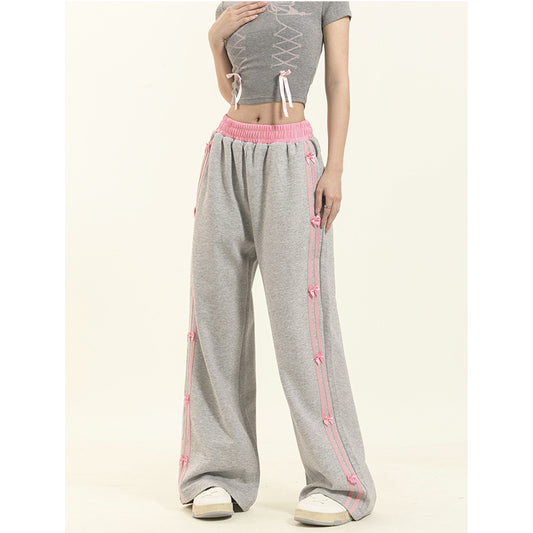 Women's American-style Retro Striped Bow Casual Trousers