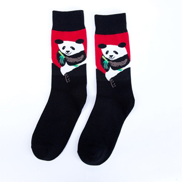 Happy tide socks, pandas, flowers and birds, colorful, high tube, casual cotton socks