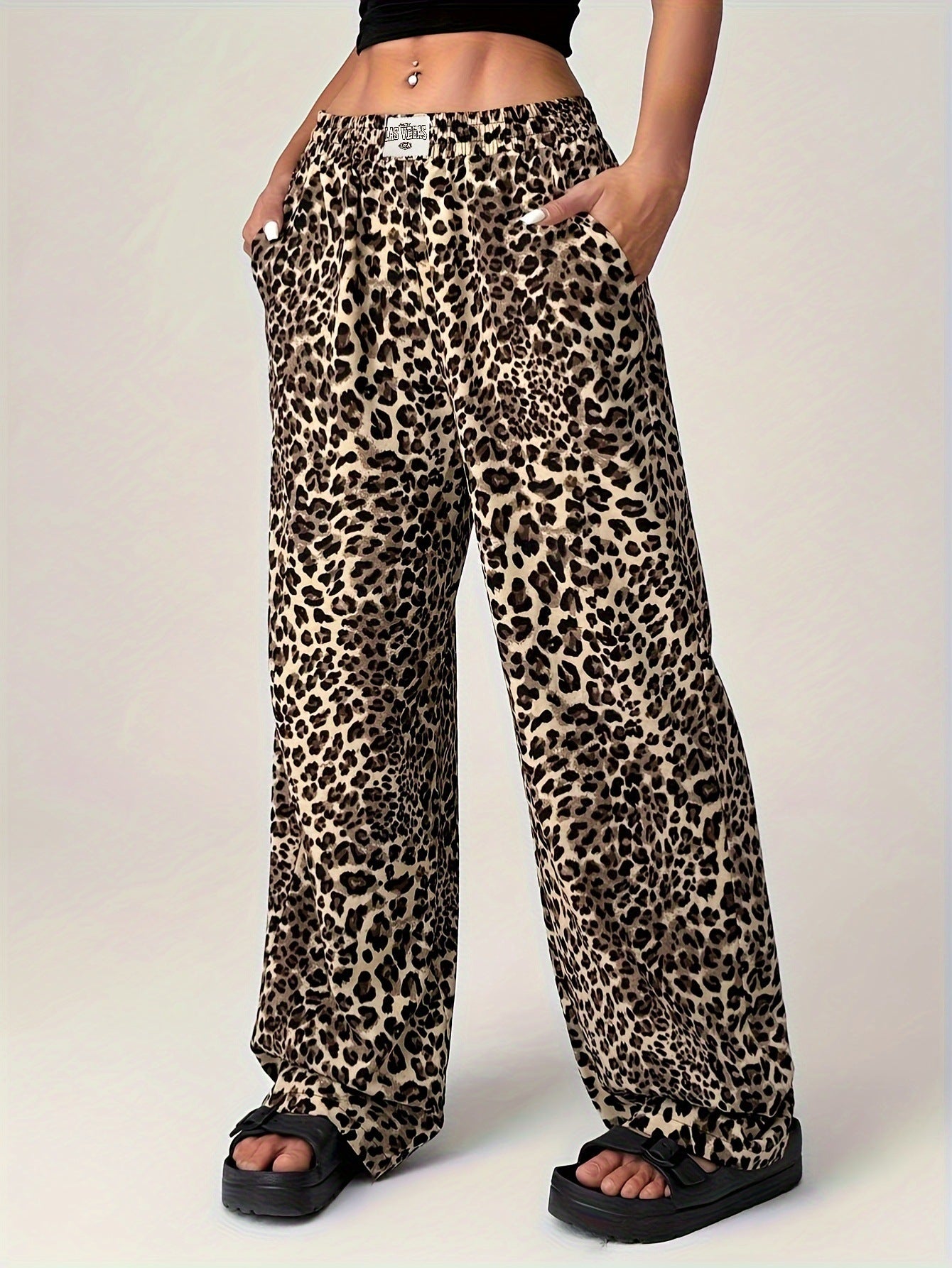 Leopard Print Straight Casual Printed Trousers Loose Wide Leg Pants For Women