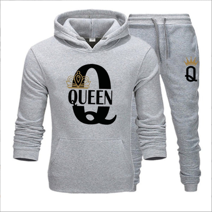 New Men's Sweater KING QUEEN Loose Casual Hooded Printed Couple Suit