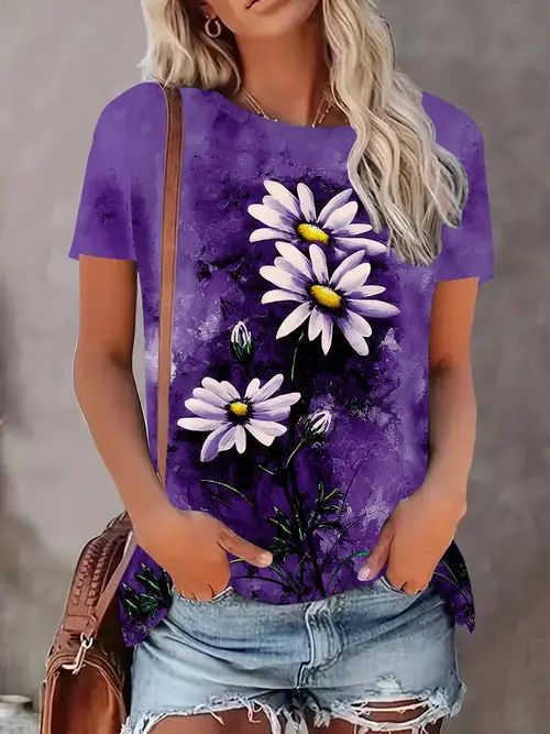 Women's Floral 3D Printed T-shirt Printed Top