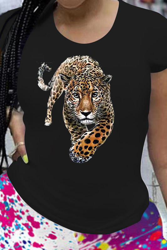 Dameprintet Mode T-shirt med Korte Ærmer