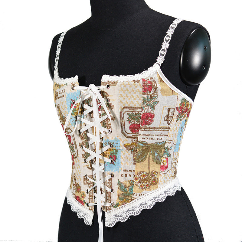 Front Strap French Lace Fishbone Bra Short Vest