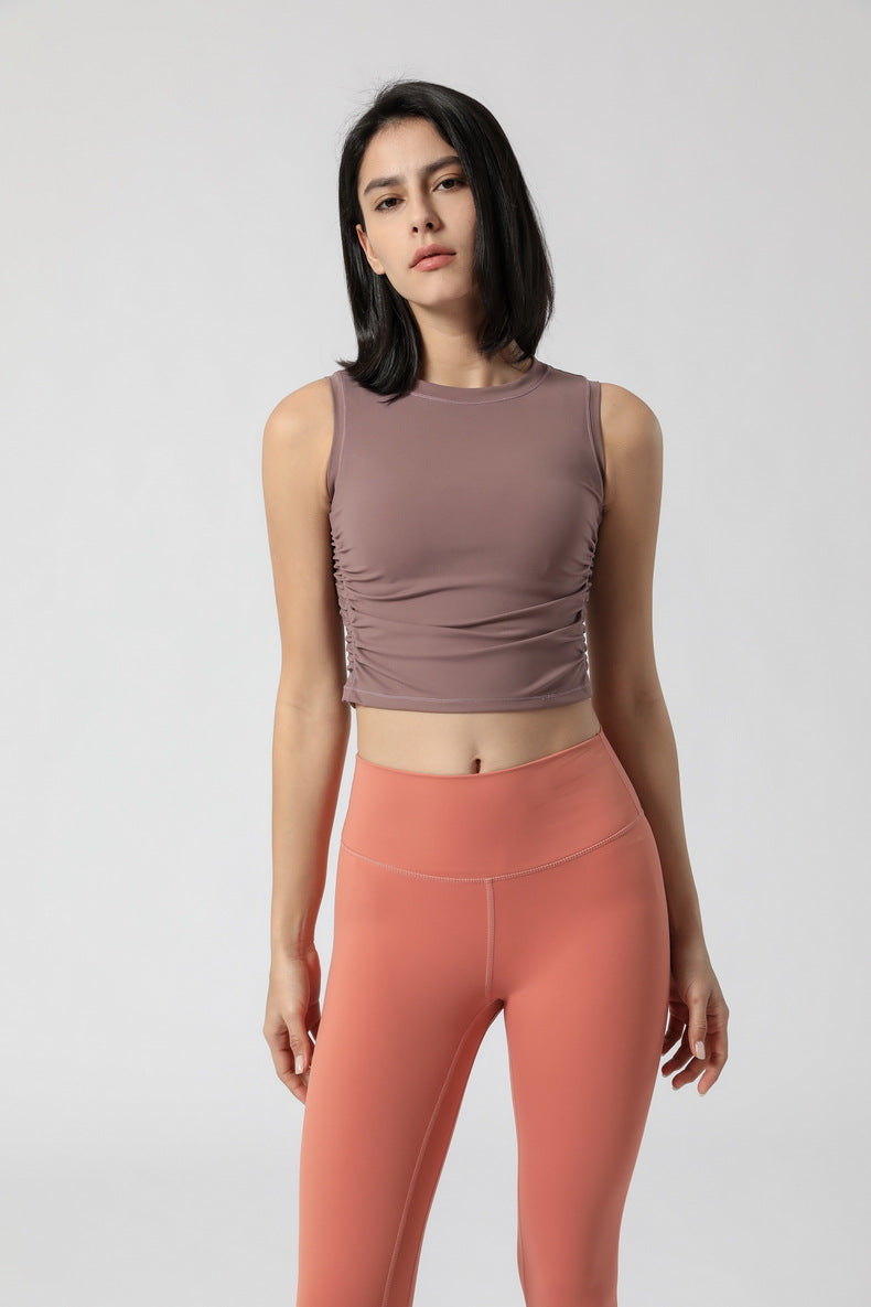 Women's Side Waist Pleated Pullover Sports Vest