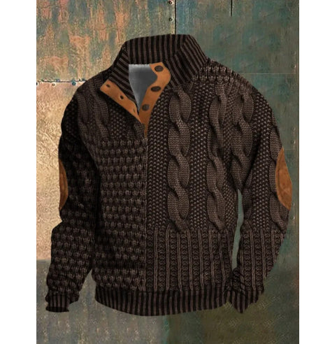 Digital Printing Stand Collar Men's Street Trend Buckle Polo Sweater 3D