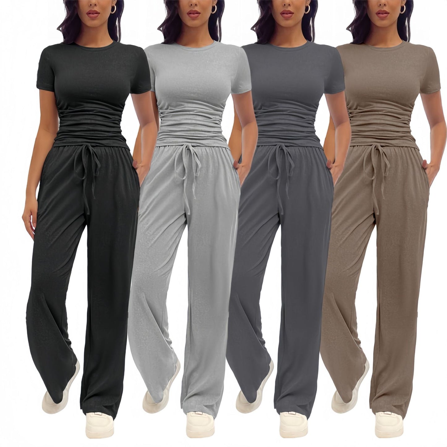 Women's Fashion Casual Pleated Short-Sleeve Set