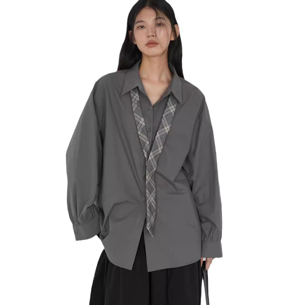 Spring And Autumn Normcore Gray Long Sleeve Shirt
