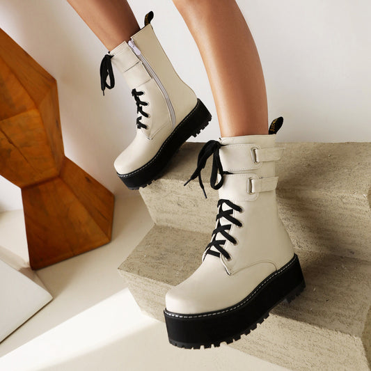 New Women's Fashion Thick Sole Plus Size Side Zipper Boots
