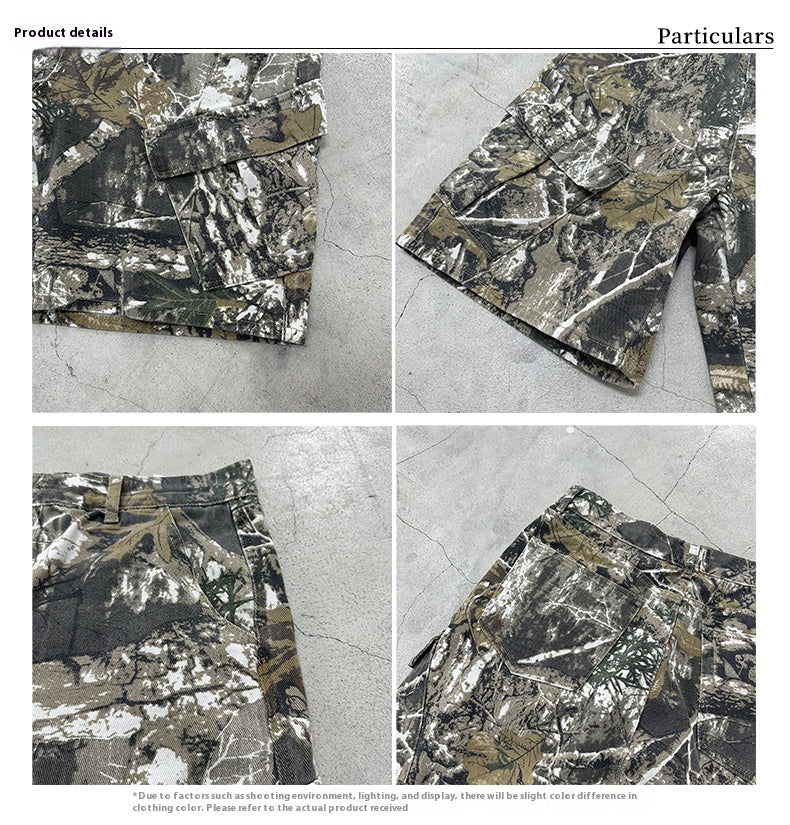 Washed Old Branches Camouflage Shorts Multi-pocket Cargo Pants