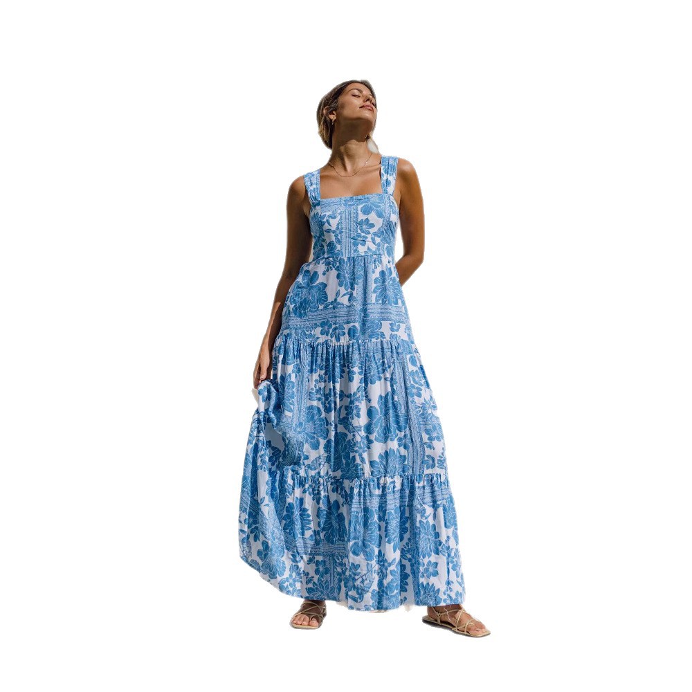 Womens Geometric Strap Bohemian Resort Maxi Dress