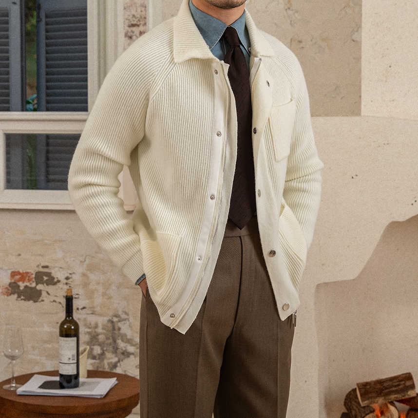 Men's Lapel Warm Coat Knitted Thick Cardigan Jacket
