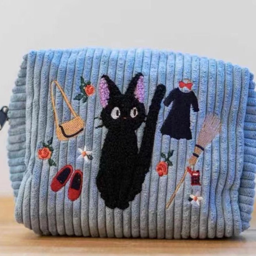 Zipper Handheld Makeup Corduroy Embroidered Handbag