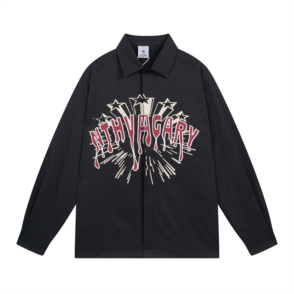 Hip Hop American Letter Print Long Sleeve Shirt