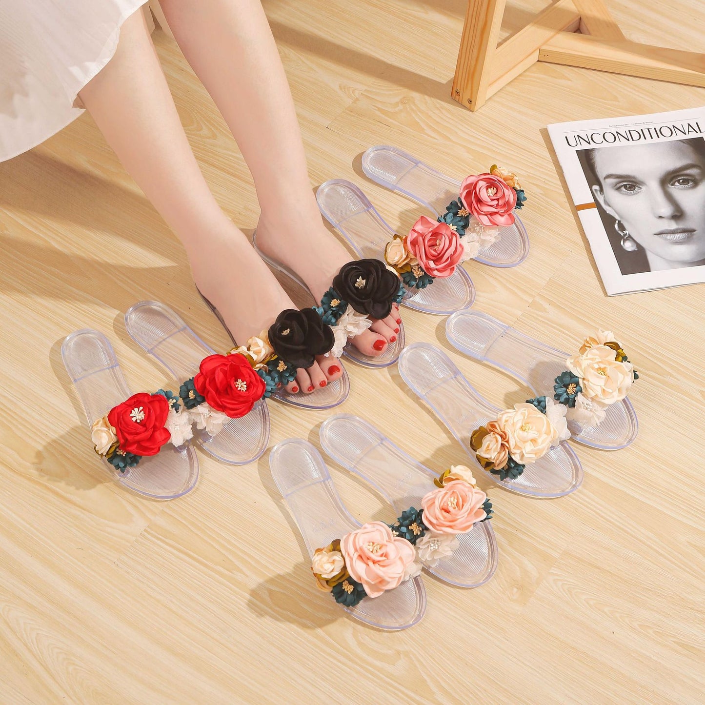 Women's Elegant Camellia Transparent Slippers