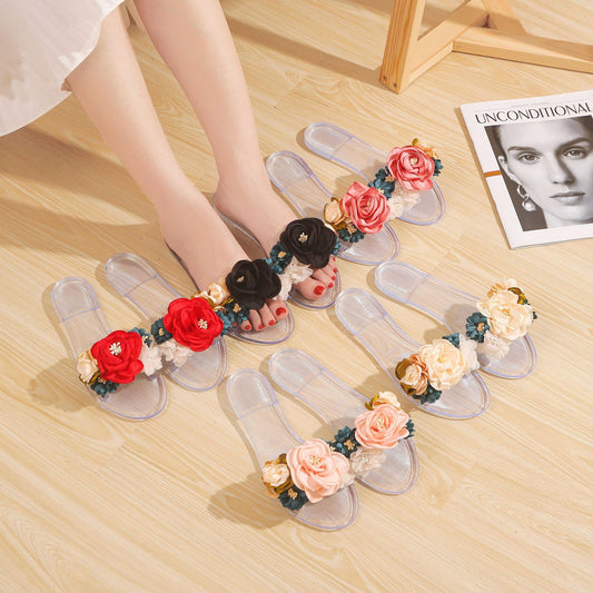Women's Elegant Camellia Transparent Slippers