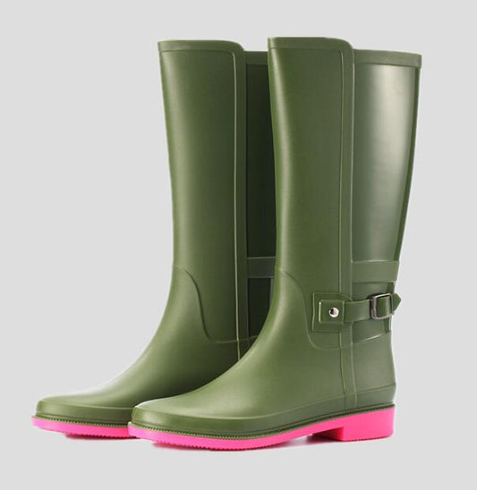 Fashion Women's Solid Color Buckle High-tube Non-slip And Waterproof Shoes