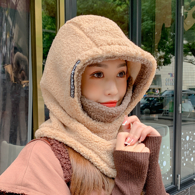 Windproof Hood Earmuffs Ladies Waterproof Fleece Warmth Padded Collar