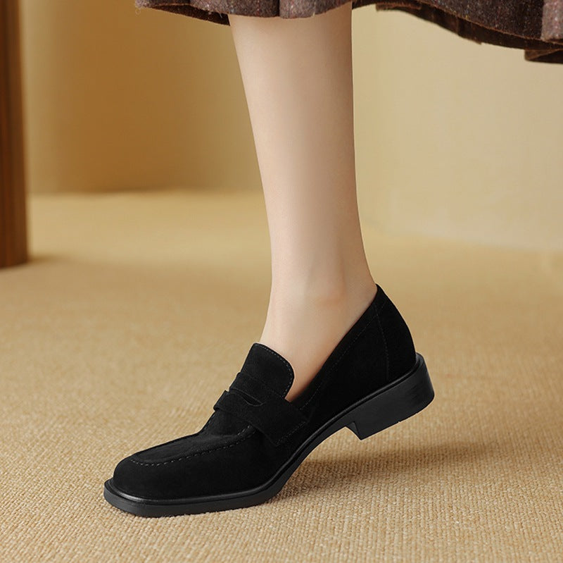 Women's Sheepskin Pumps With Square Toes And Retro Round Toes