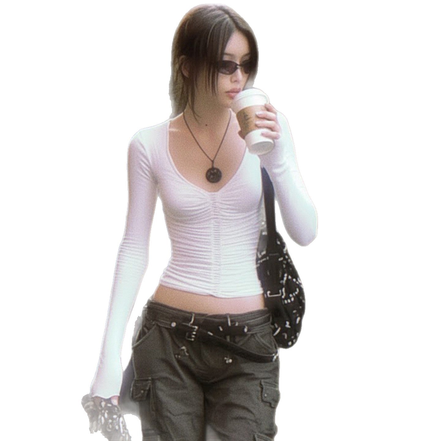 V-neck Waist-tight Hot Girl Solid Color Simple Inner Wear Blouse