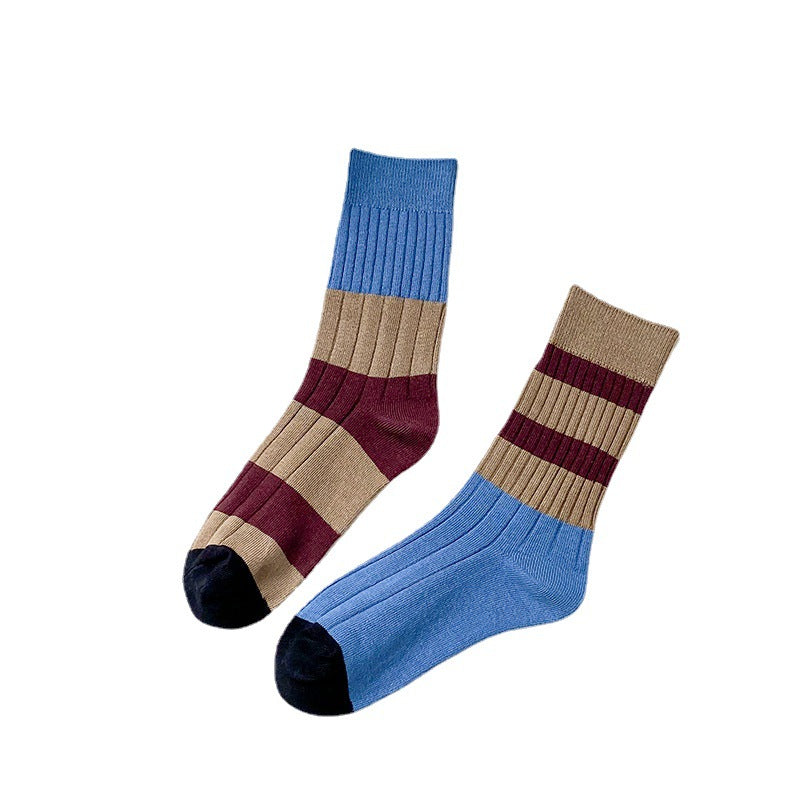 Stripe Contrast Color Tube Socks Color Matching Asymmetric AB Socks