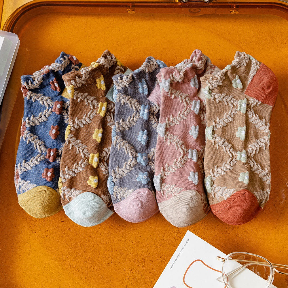 Cotton Embossed Japanese And Korean Court Style Socks